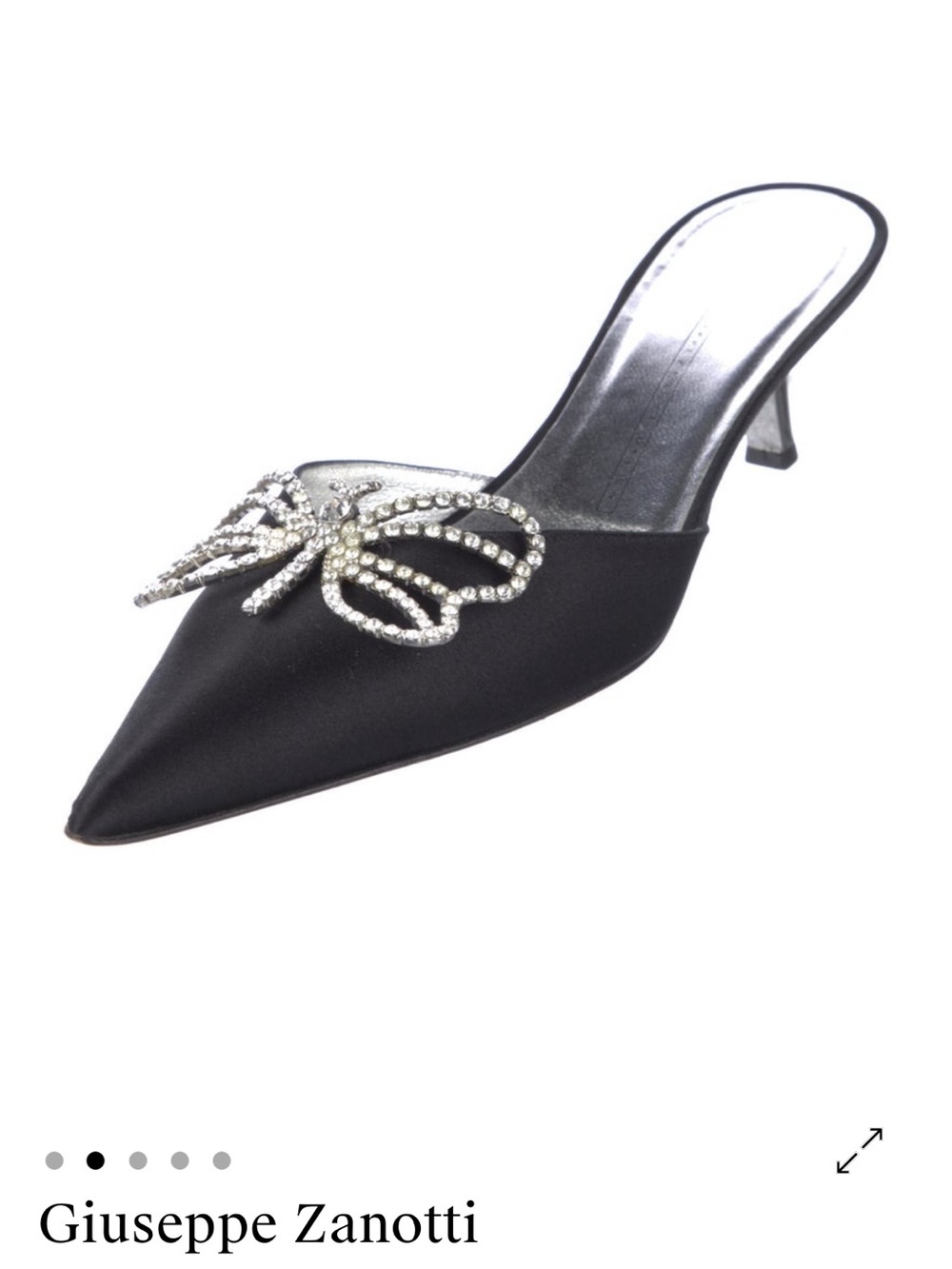 Giuseppe Zanotti Black Satin Pointed Heel with Crystal Butterfly Accent